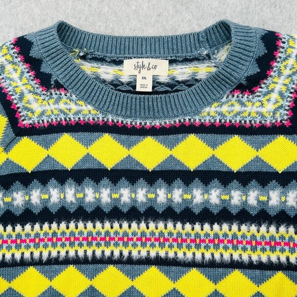 NWT Style & Co Fair Isle Sweater Size XXL Crewneck Long Sleeve Knit Pullover - Picture 2 of 11